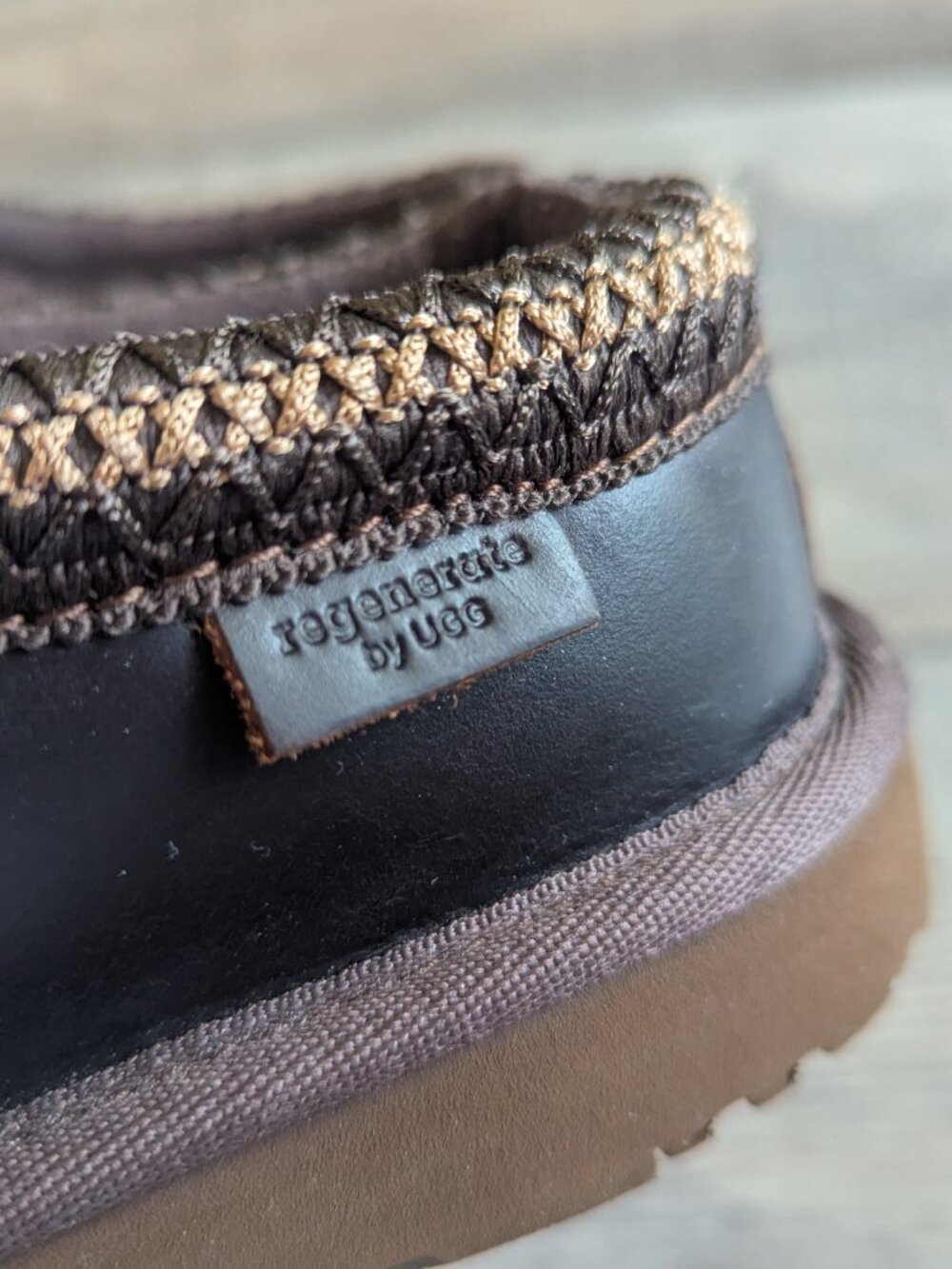 UGG Women's Tasman Leather Regen Slip On Slipper Wool Mule Chocolate Brown 8 - Picture 12 of 13